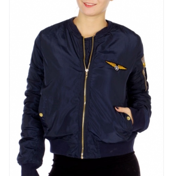 Jackets & Blazers - Patches contemporary bomber jacket Navy